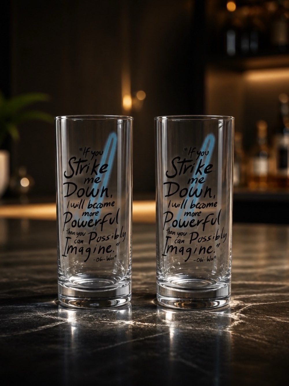 Star Wars Clear Highball Glasses with Black Script Quote - Obi-Wan Set
